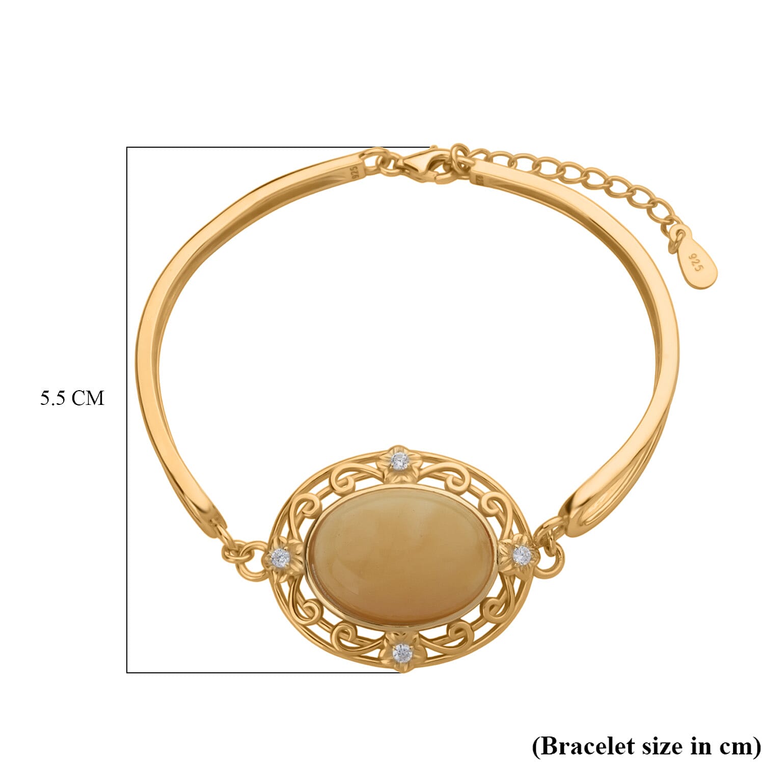 Amber & Cubic Zirconia Bracelet (Size - 7.5 with Ext) Sterling Silver 10.08 Ct, Silver Wt. 9.00 Gms.