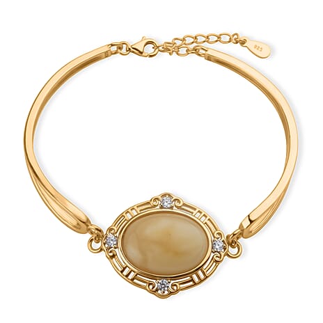 Amber & Cubic Zirconia Bracelet (Size - 7.5 with Ext) Sterling Silver 10.08 Ct, Silver Wt. 9.00 Gms.