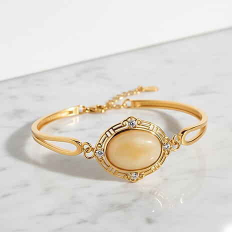 Amber & Cubic Zirconia Bracelet (Size - 7.5 with Ext) Sterling Silver 10.08 Ct, Silver Wt. 9.00 Gms.