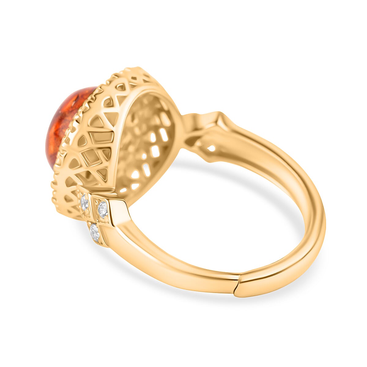 Tucson Find - Amber & Cubic Zirconia Ring in Gold Plated Sterling Silver 6.06 Ct.