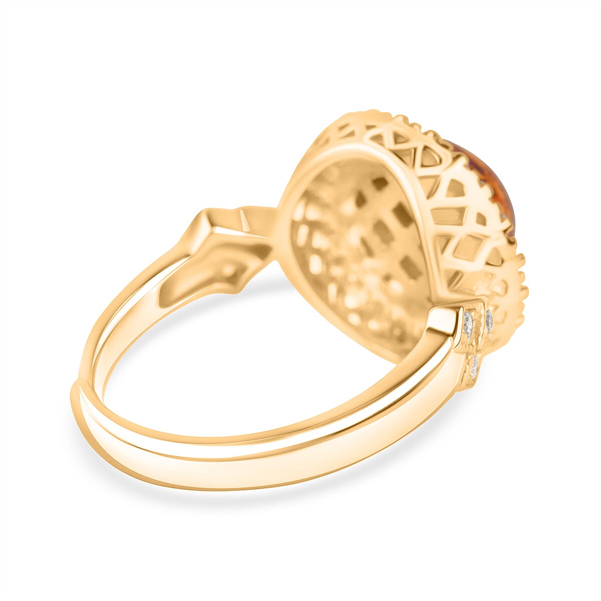Tucson Find - Amber & Cubic Zirconia Ring in Gold Plated Sterling Silver 6.06 Ct.