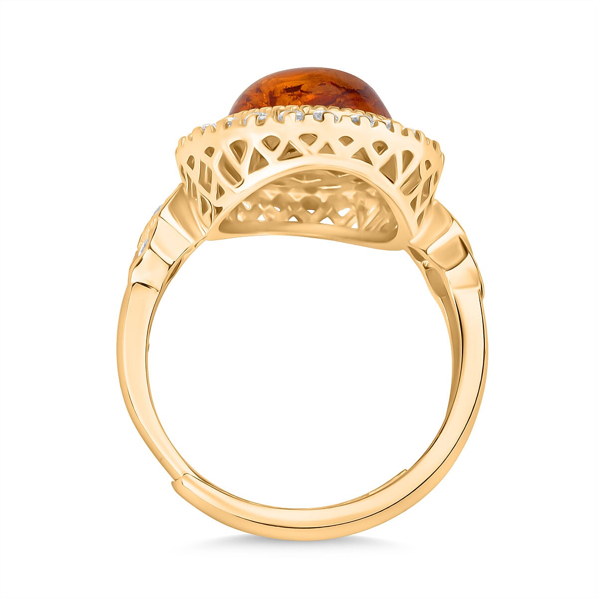 Tucson Find - Amber & Cubic Zirconia Ring in Gold Plated Sterling Silver 6.06 Ct.