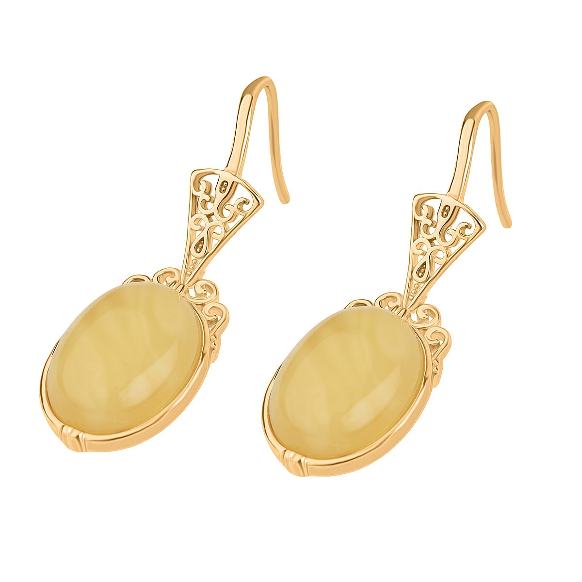 Tucson Find - Butterscotch Amber Earring with Hoop in Gold Plated Sterling Silver 6.50 Ct.