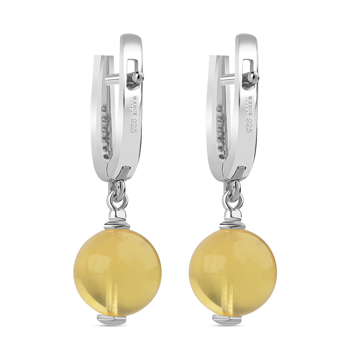 Tucson Find - Butterscotch Amber & Cubic Zirconia Earring with Clasp Sterling Silver 4.14 Ct.