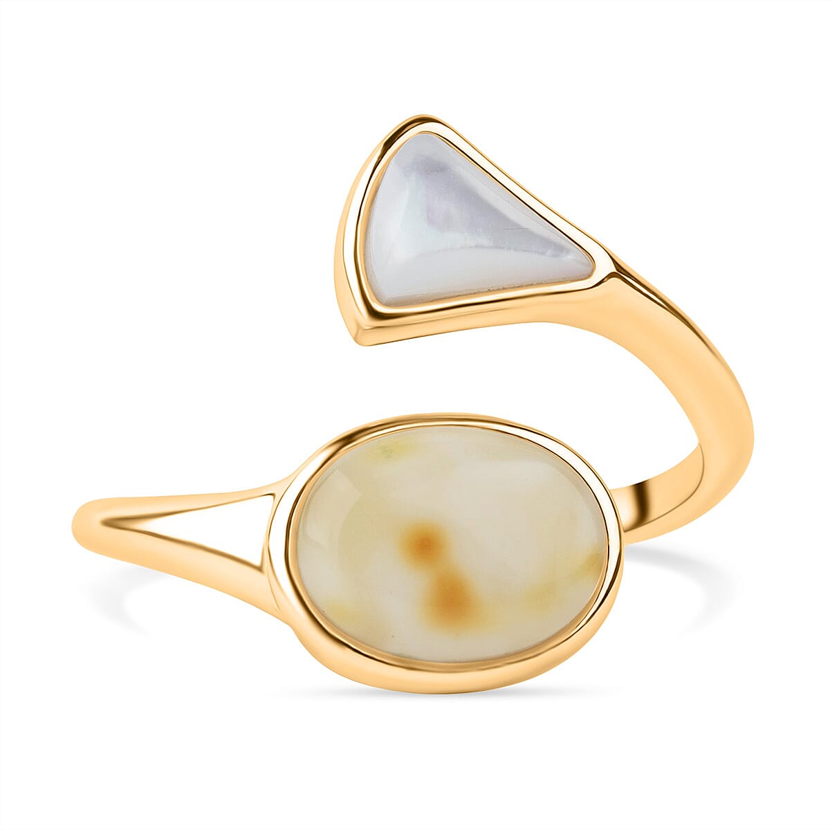 Tucson Find - Butterscotch Amber & Mother Of Pearl Ring in Gold Plated Sterling Silver 2.00 Ct.