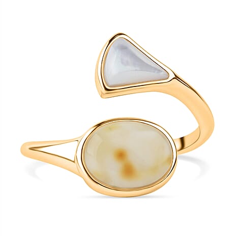 Tucson Find - Butterscotch Amber & Mother Of Pearl Ring in Gold Plated Sterling Silver 2.00 Ct.