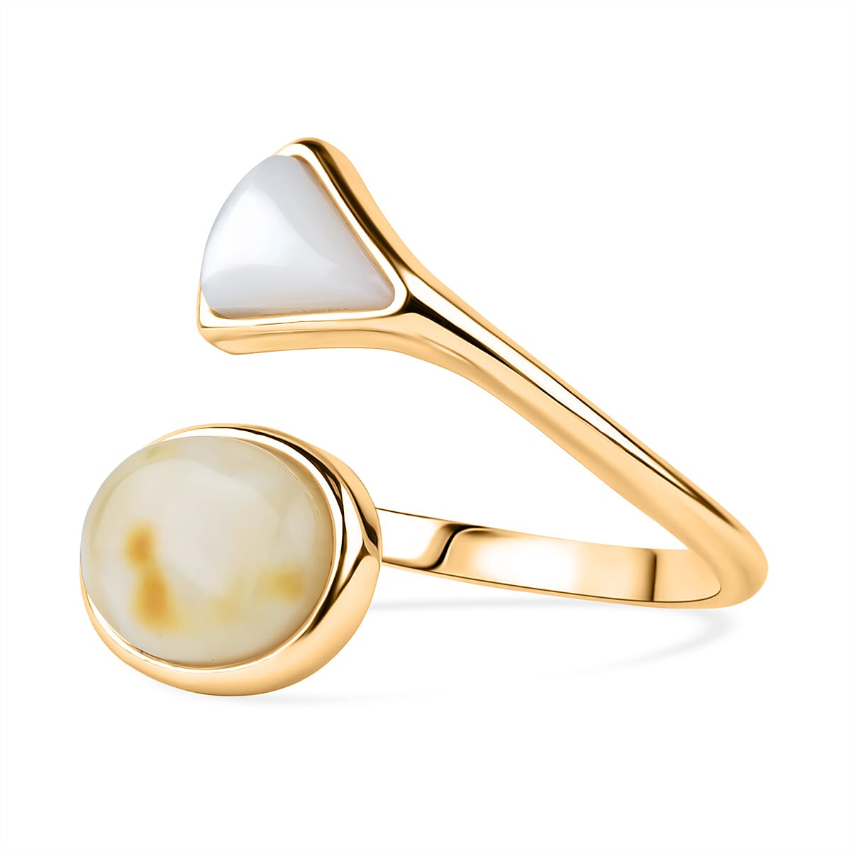 Tucson Find - Butterscotch Amber & Mother Of Pearl Ring in Gold Plated Sterling Silver 2.00 Ct.