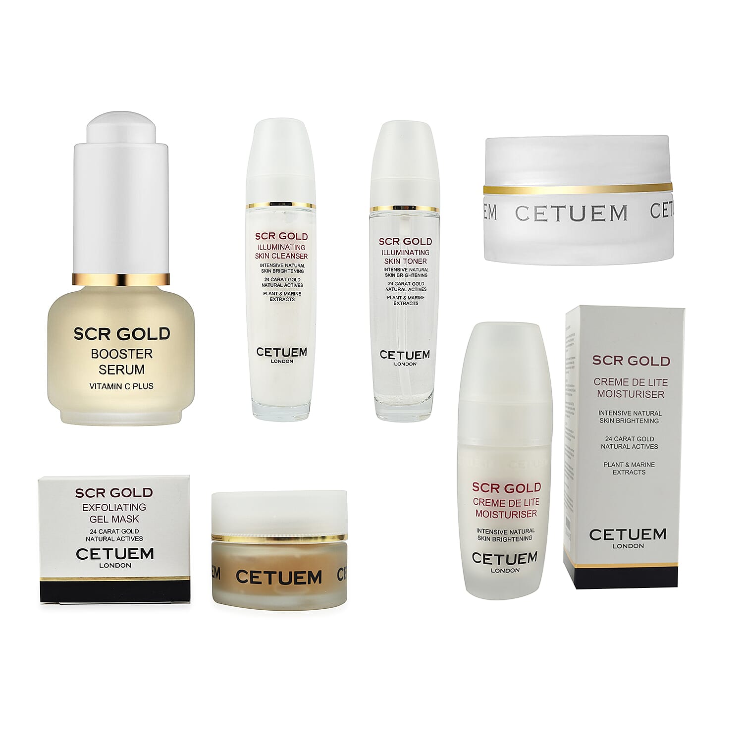 Cetuem 6 Piece Bundle (Includes Illuminating Skin Cleanser 100ml, Illuminating Skin Toner 100ml, Exfoliating Gel Mask 50ml, Booster Serum 15ml, Creme de Lite Moisturiser 50ml & Eye Cream 15ml)
