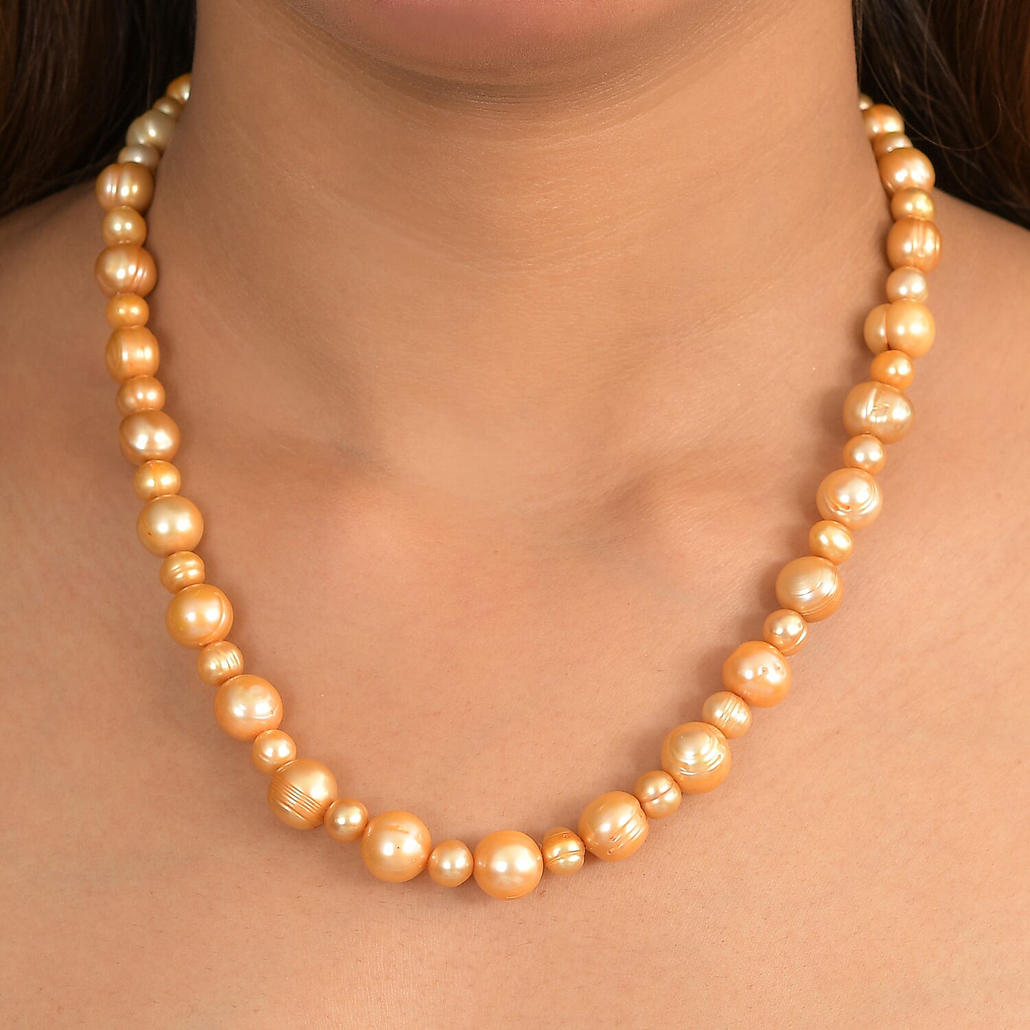 Golden Dyed Pearl Necklace (Size - 18) 225.00 Ct.