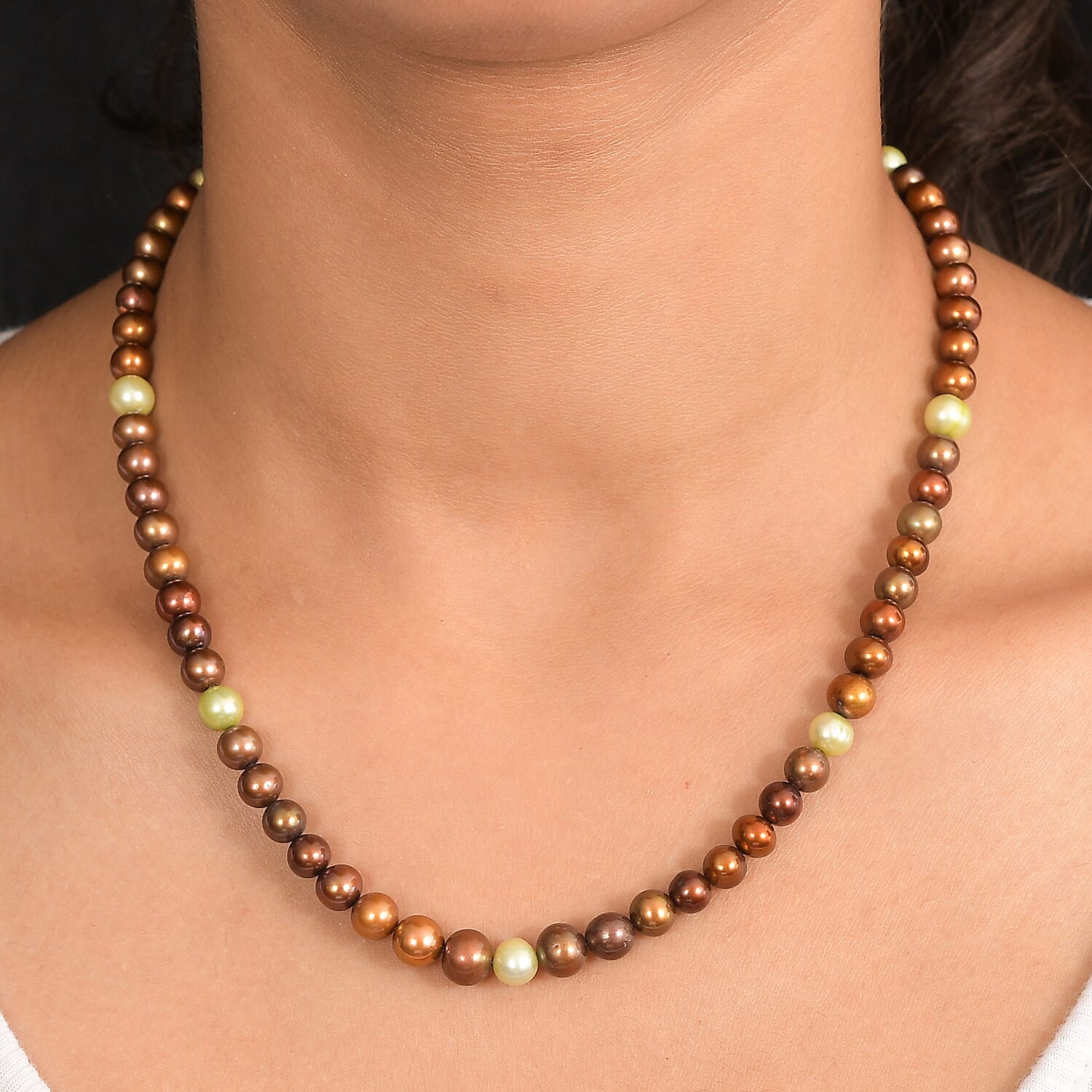 EverTrue - Brown Enhance Pearl & Green Enhance Pearl Beads Necklace (Size - 18-2 Ext) 145.00 Ct.