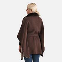 LA MAREY Signature Faux Fur Batwing Poncho (120x70 cm) - Brown