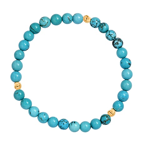 Blue Howlite Stretchable Bracelet in Yellow Gold Plating Sterling Silver 50.00 Ct.