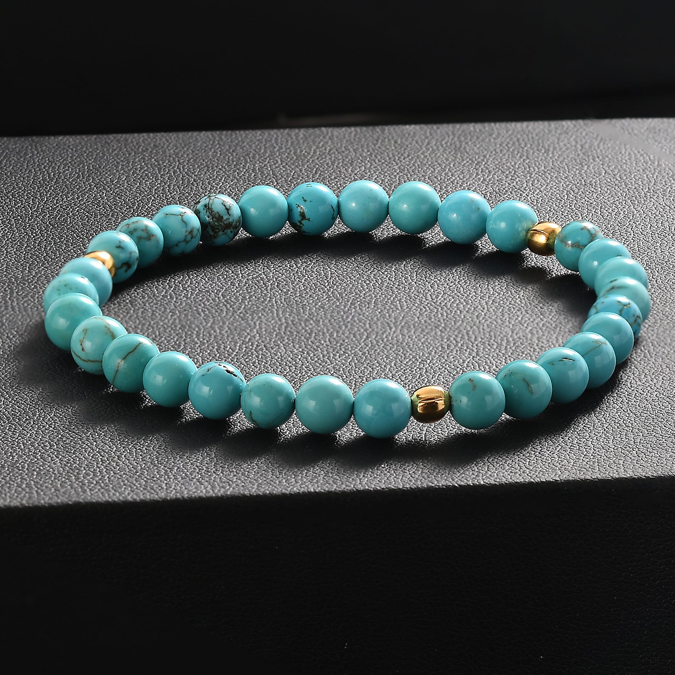 Blue Howlite Stretchable Bracelet in Yellow Gold Plating Sterling Silver 50.00 Ct.