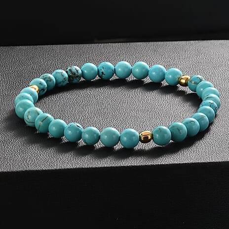 Blue Howlite Stretchable Bracelet in Yellow Gold Plating Sterling Silver 50.00 Ct.