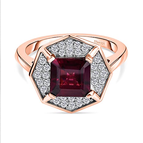 D'joy Rhodolite Garnet & White Zircon Ring in 18K Rose Gold Plating Sterling Silver 2.46 Ct.