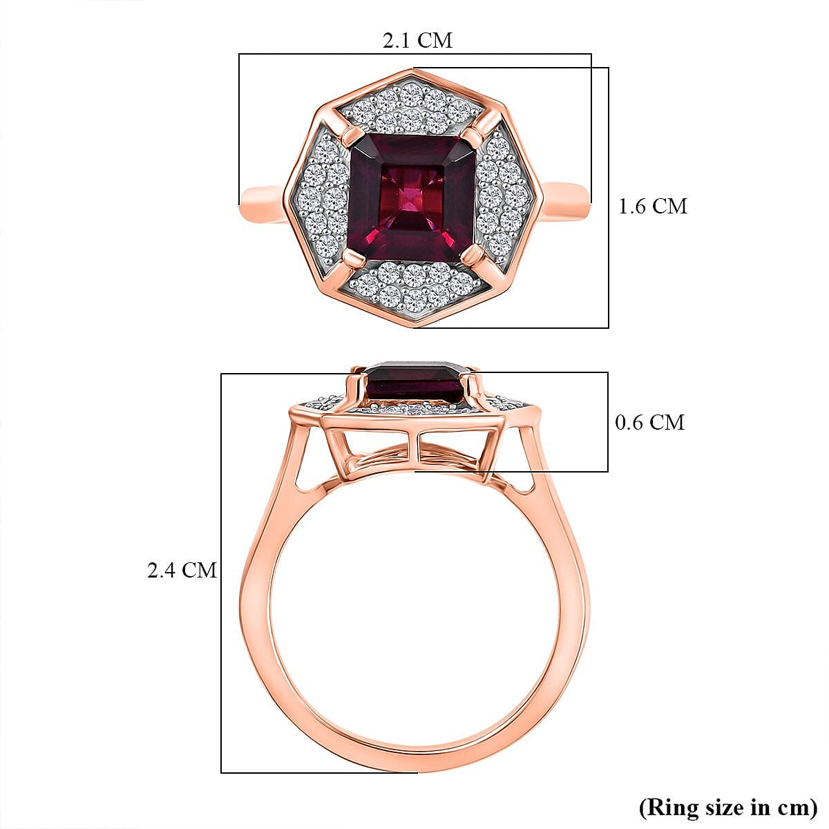 D'joy Rhodolite Garnet & White Zircon Ring in 18K Rose Gold Plating Sterling Silver 2.46 Ct. D'joy Rhodolite Garnet & White Zircon Ring in 18K Rose Gold Plating Sterling Silver 2.46 Ct.