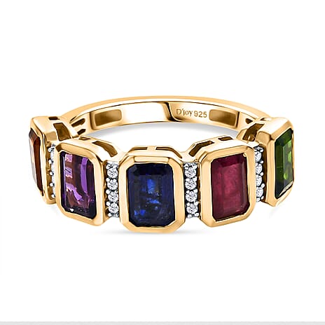 D'joy African Amethyst & Multi Gemstones Ring in Yellow Gold Plated Sterling Silver 3.55 Ct.