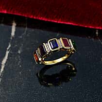 D'joy African Amethyst, Multi Gemstones Ring in Yellow Gold Plated Sterling Silver 3.55 Ct.