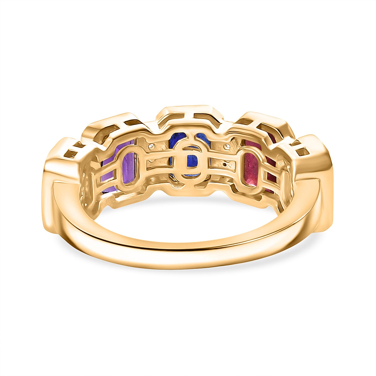D'joy African Amethyst & Multi Gemstones Ring in Yellow Gold Plated Sterling Silver 3.55 Ct.