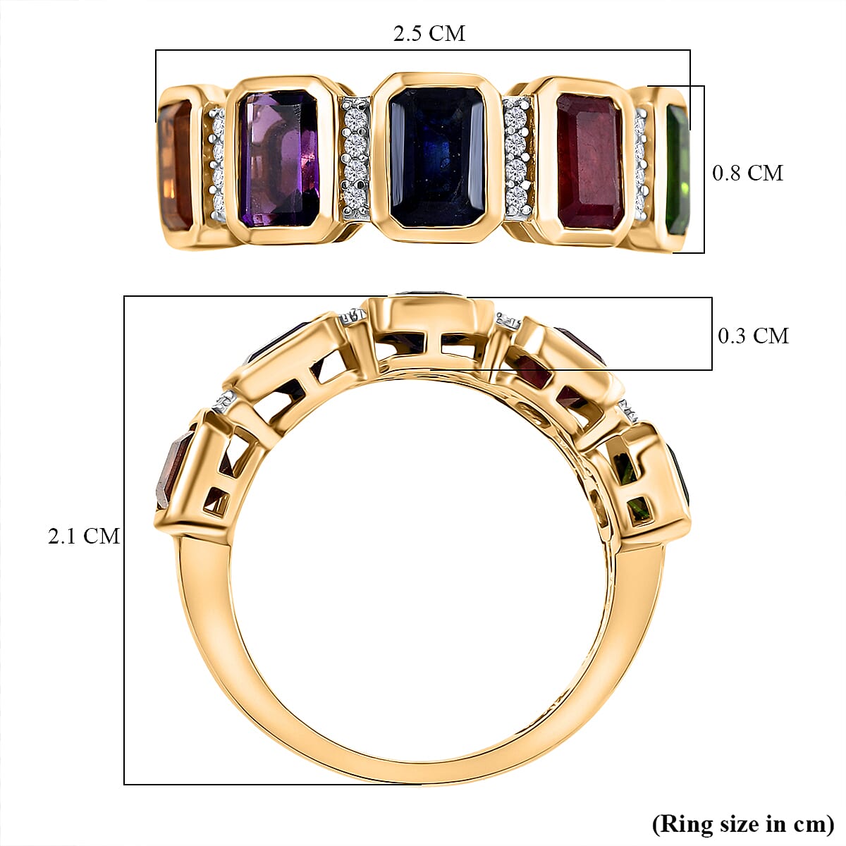D'joy African Amethyst & Multi Gemstones Ring in Yellow Gold Plated Sterling Silver 3.55 Ct.