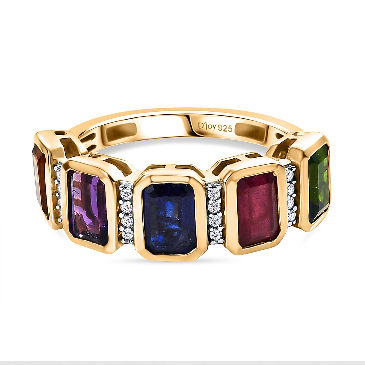 D'joy African Amethyst, Multi Gemstones Ring in Yellow Gold Plated Sterling Silver 3.55 Ct.