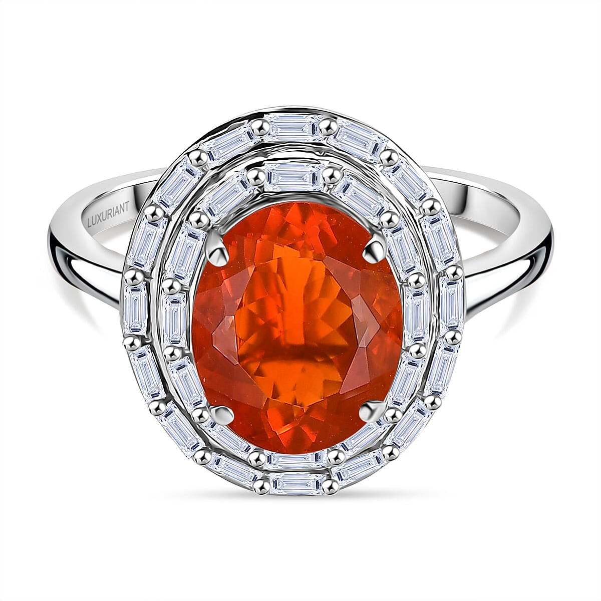 Luxuriant 950 Platinum AAA Fire Opal Lab Grown Diamond (VS-EF) Ring 2.30 Ct, Platinum Wt. 5.50 Gms.