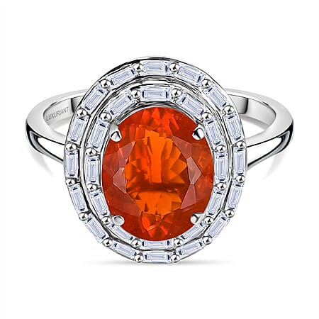 LUXURIANT 950 Platinum AAA Fire Opal Lab Grown Diamond Double Halo Ring 2.30 Ct. (VS-EF) LUXURIANT 950 Platinum AAA Fire Opal Lab Grown Diamond Double Halo Ring 2.30 Ct. (VS-EF)