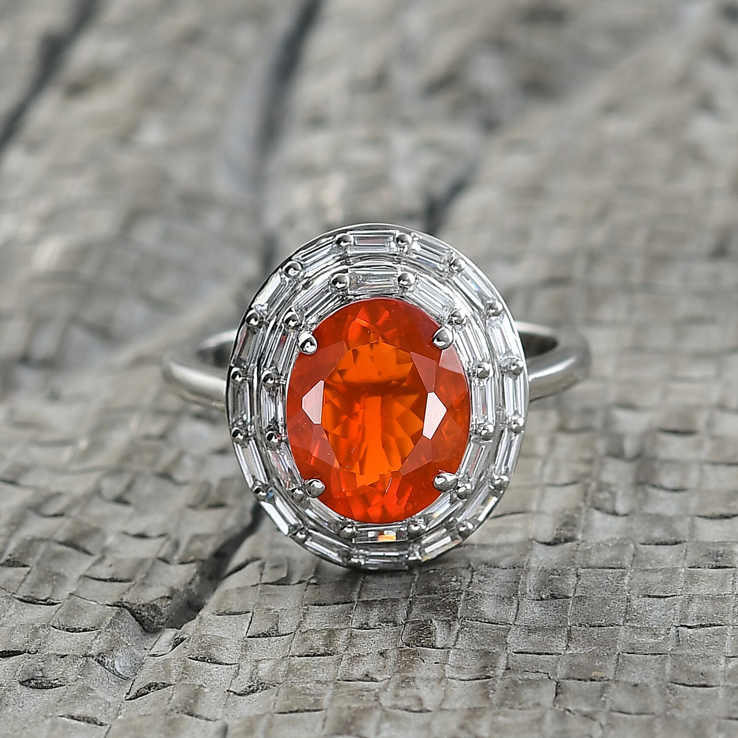Luxuriant 950 Platinum AAA Fire Opal Lab Grown Diamond (VS-EF) Ring 2.30 Ct, Platinum Wt. 5.50 Gms.
