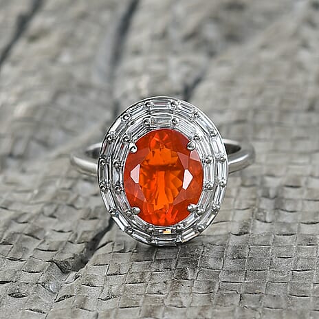 Luxuriant 950 Platinum AAA Fire Opal Lab Grown Diamond (VS-EF) Ring 2.30 Ct, Platinum Wt. 5.50 Gms.