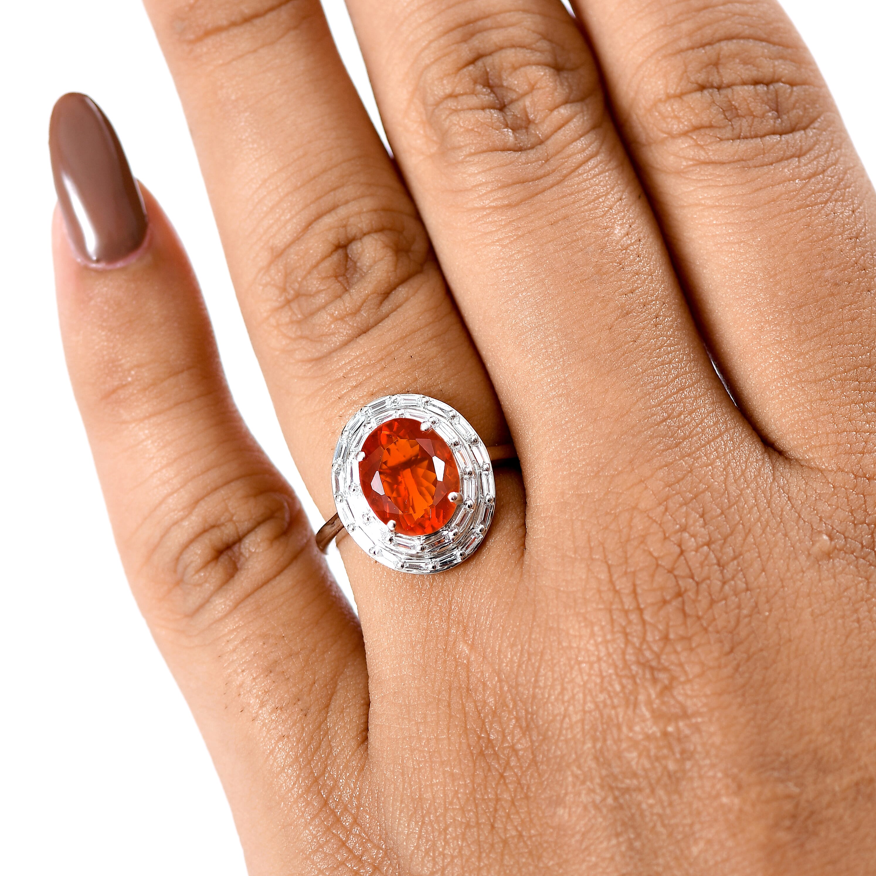 Luxuriant 950 Platinum AAA Fire Opal Lab Grown Diamond (VS-EF) Ring 2.30 Ct, Platinum Wt. 5.50 Gms.