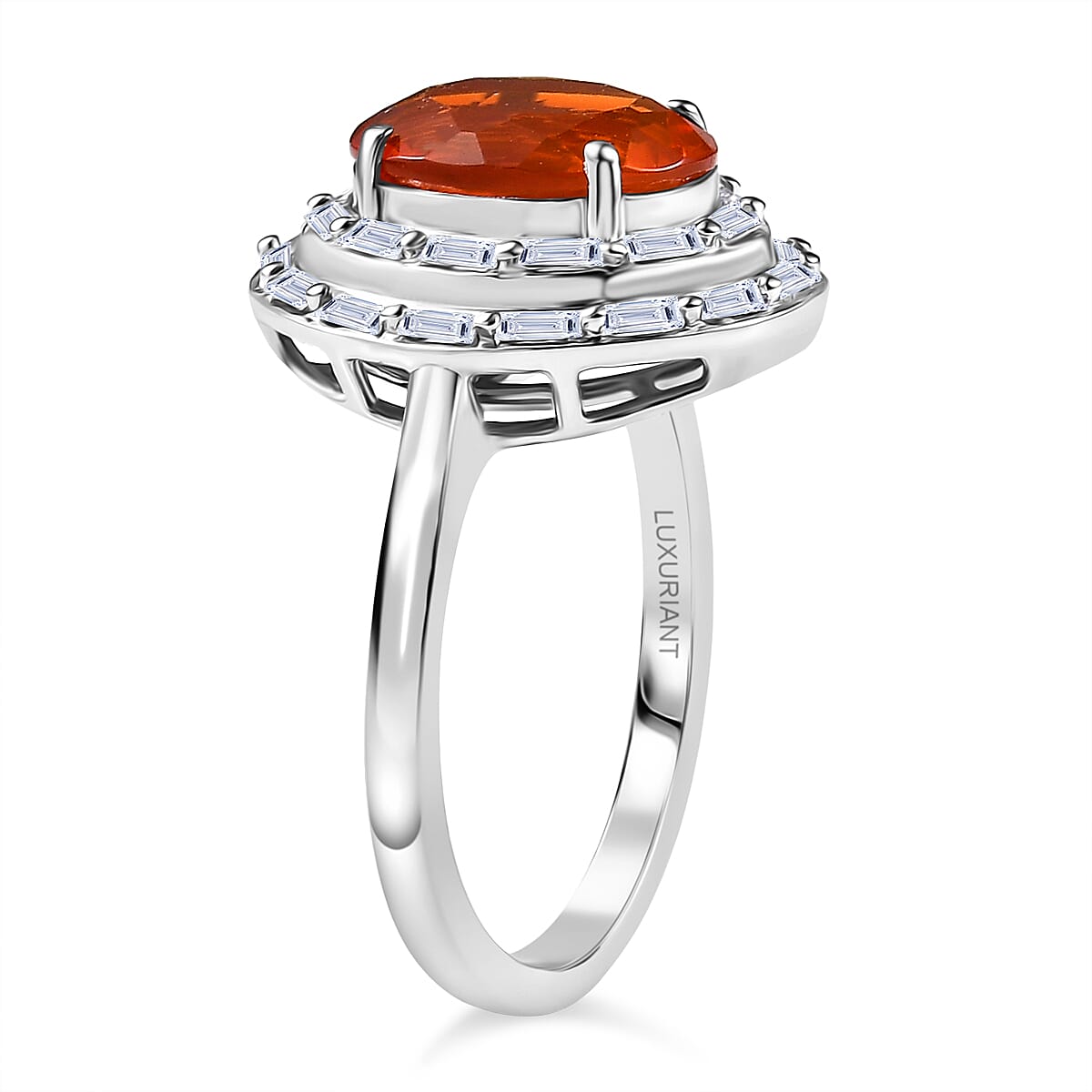 Luxuriant 950 Platinum AAA Fire Opal Lab Grown Diamond (VS-EF) Ring 2.30 Ct, Platinum Wt. 5.50 Gms.