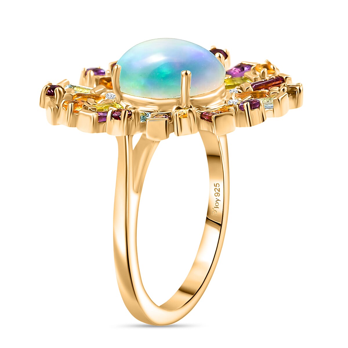 D'joy Ethiopian Opal & Multi Gemstones Ring in 18K Vermeil Yellow Gold ...