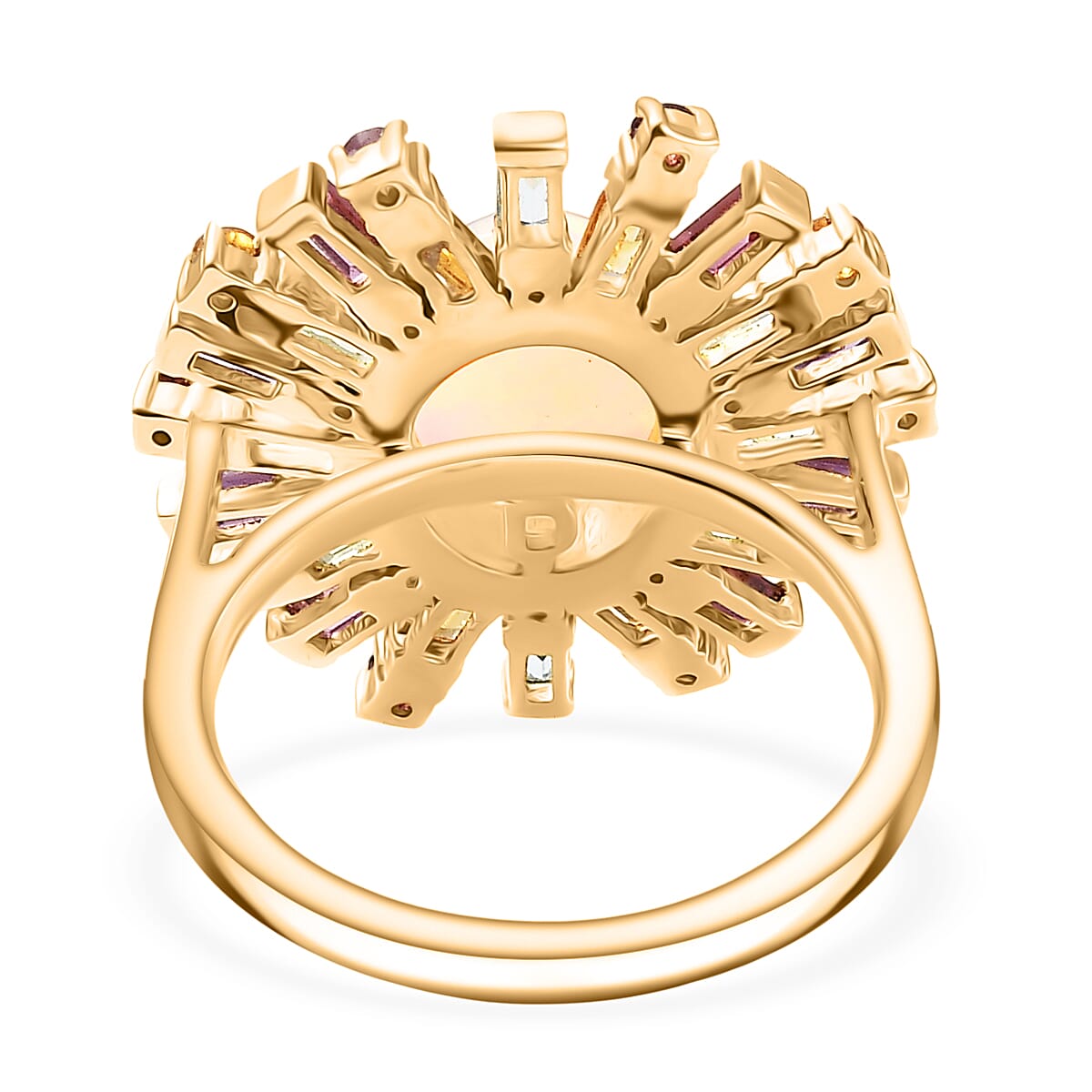 Designer Inspired - Ethiopian Opal & Multi Gemstones Ring in 18K Vermeil Yellow Gold Plated Sterling Silver 3.34 Ct.
