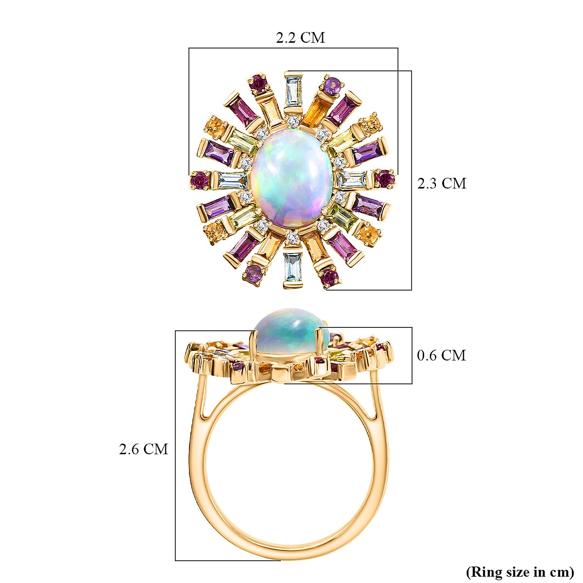 Designer Inspired - Ethiopian Opal & Multi Gemstones Ring in 18K Vermeil Yellow Gold Plated Sterling Silver 3.34 Ct.