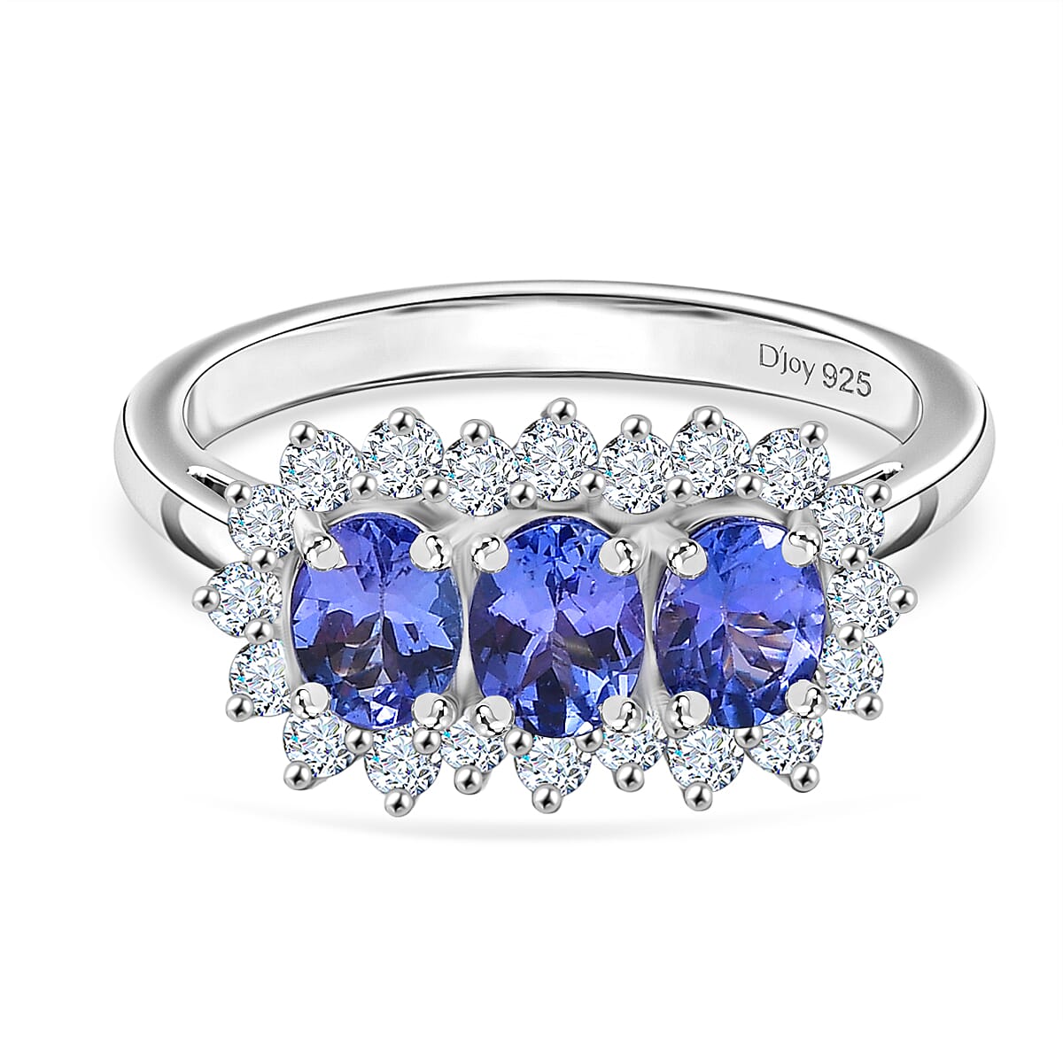 D’joy Tanzanite, White Zircon Main Stone With Side Stone Ring in Platinum OverlaySterling Silver  1.752  Ct.