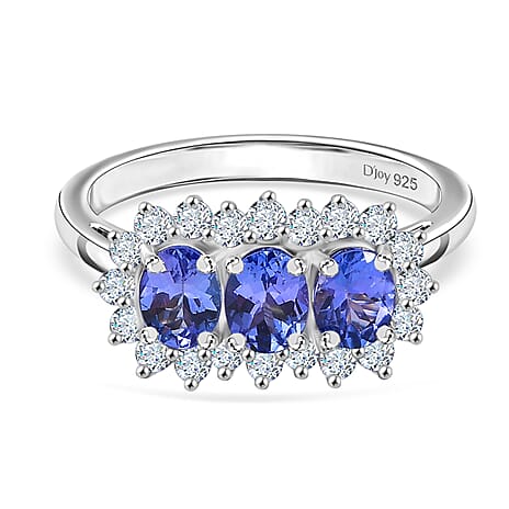 Djoy Tanzanite & White Zircon Ring in Platinum Overlay Sterling Silver 1.75 Ct.