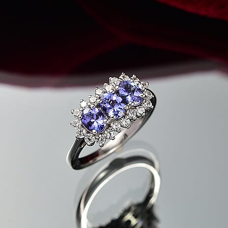 Djoy Tanzanite & White Zircon Ring in Platinum Overlay Sterling Silver 1.75 Ct.