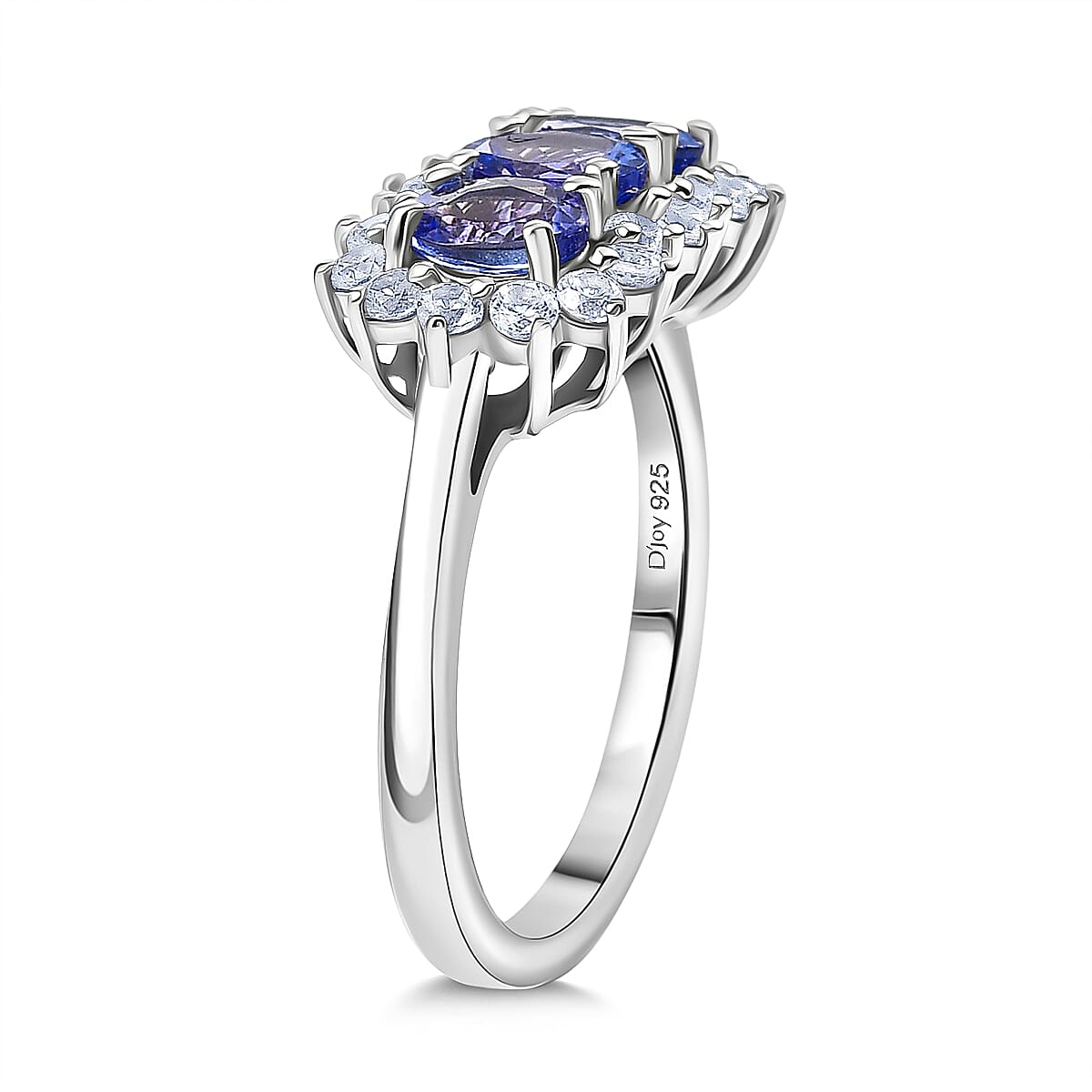 D’joy Tanzanite, White Zircon Main Stone With Side Stone Ring in Platinum OverlaySterling Silver  1.752  Ct.