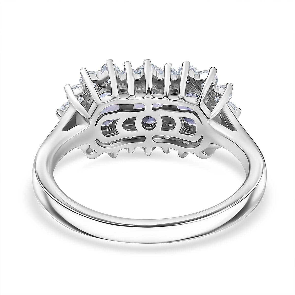 D’joy Tanzanite, White Zircon Main Stone With Side Stone Ring in Platinum OverlaySterling Silver  1.752  Ct.