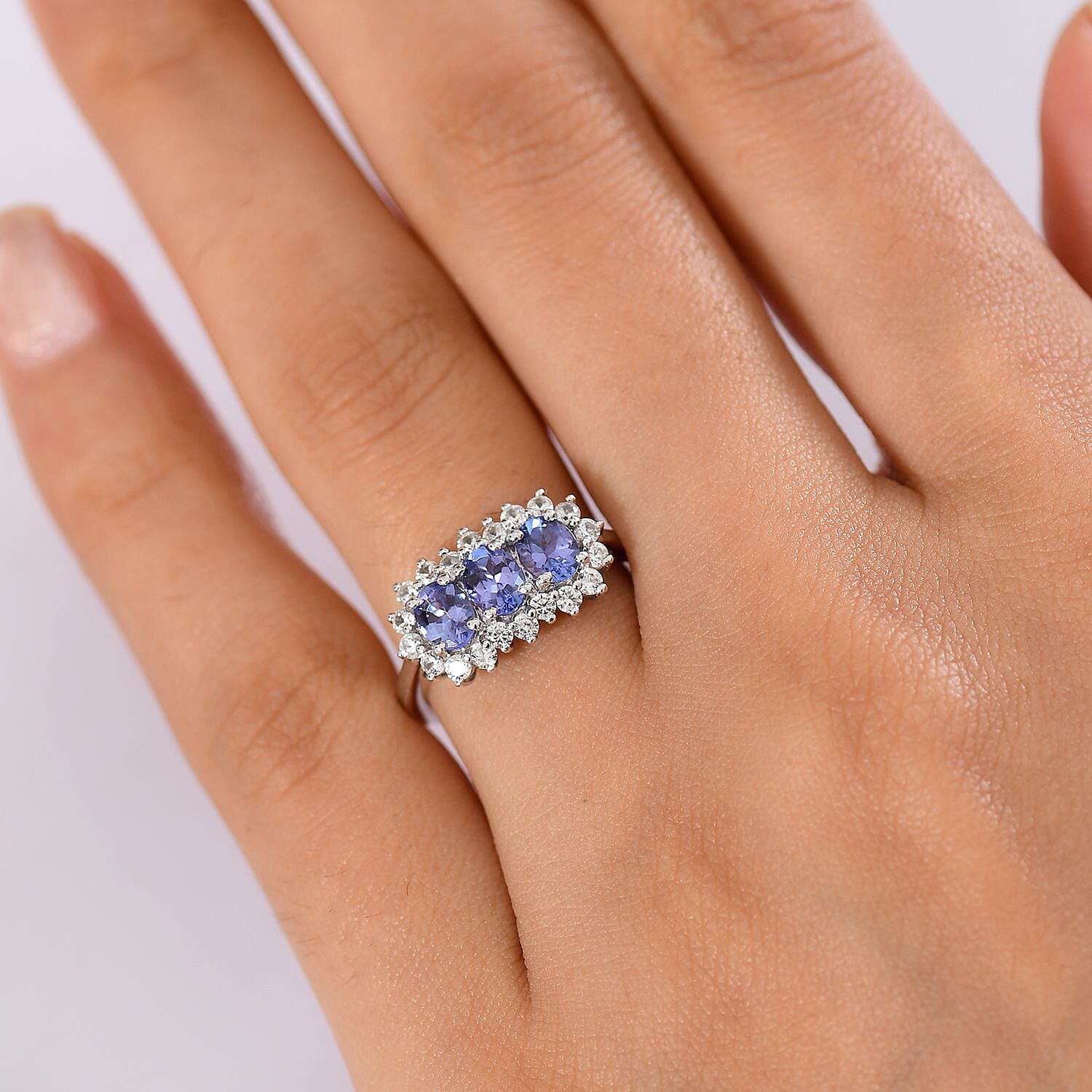 Djoy Tanzanite & White Zircon Ring in Platinum Overlay Sterling Silver 1.75 Ct.