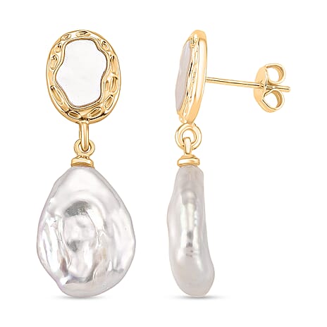 White Keshi Pearl & White Mother Of Pearl Earring with Push Back in Yellow Gold Plated 14.00 Ct.
