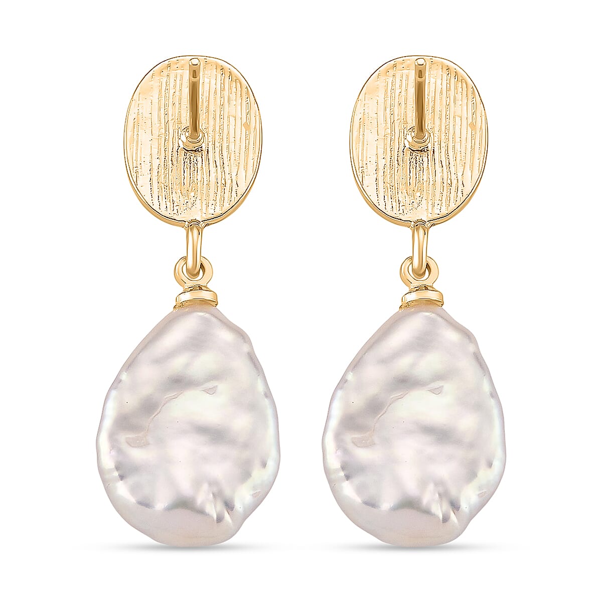 White Keshi Pearl & White Mother Of Pearl Earring with Push Back in Yellow Gold Plated 14.00 Ct.