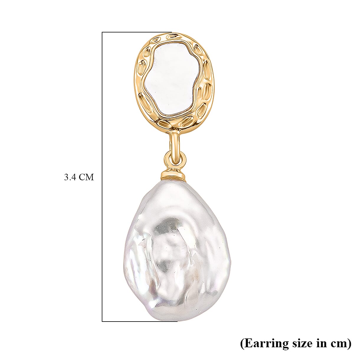 White Keshi Pearl & White Mother Of Pearl Earring with Push Back in Yellow Gold Plated 14.00 Ct.