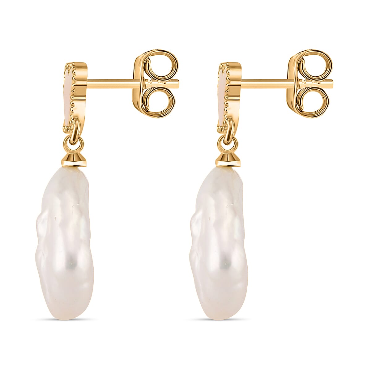 White Keshi Pearl & White Mother Of Pearl Earring with Push Back in Yellow Gold Tone 14.00 Ct.