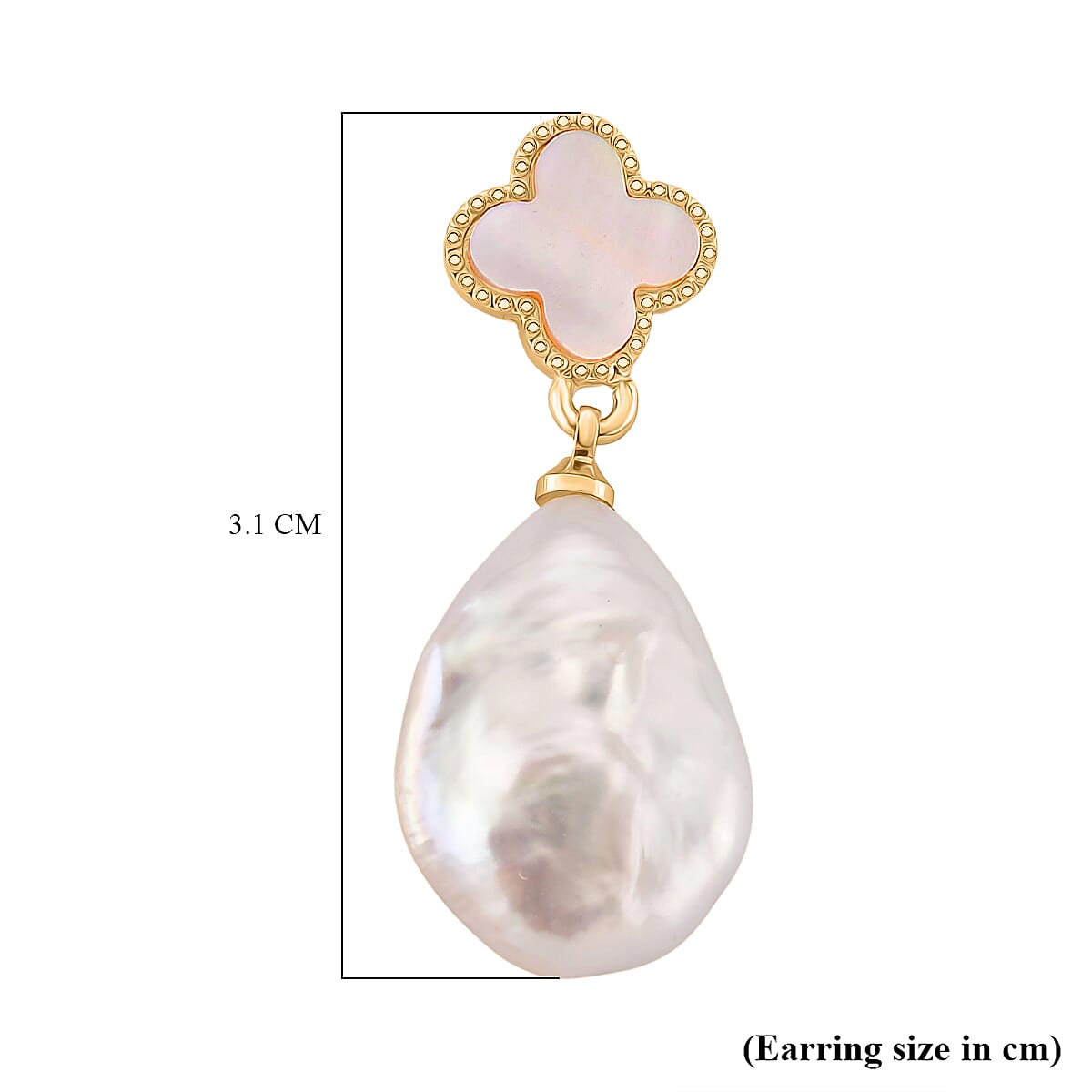 White Keshi Pearl & White Mother Of Pearl Earring with Push Back in Yellow Gold Tone 14.00 Ct.