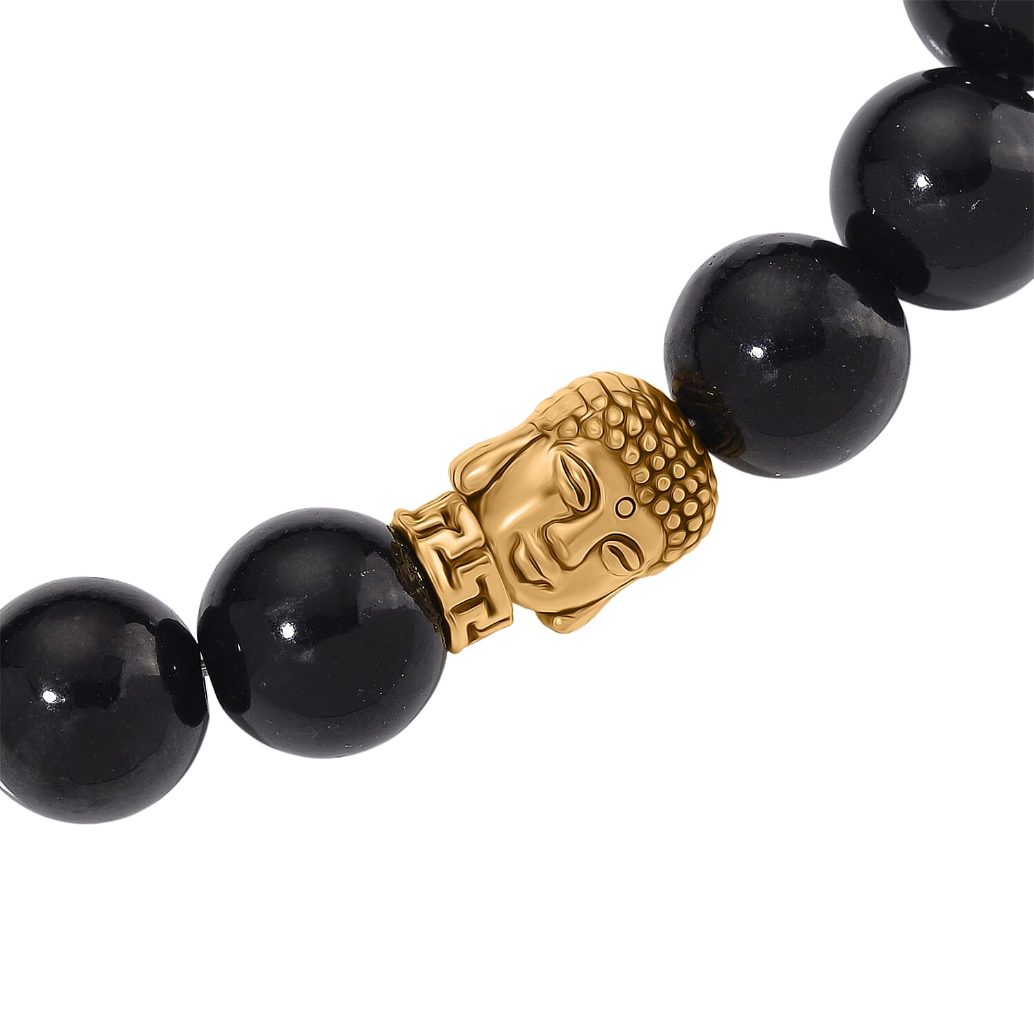 Natural Shungite Buddha Charm Bracelet (Stretchable) with Oxidisation in Yellow Gold Plating 130.00 Ct.