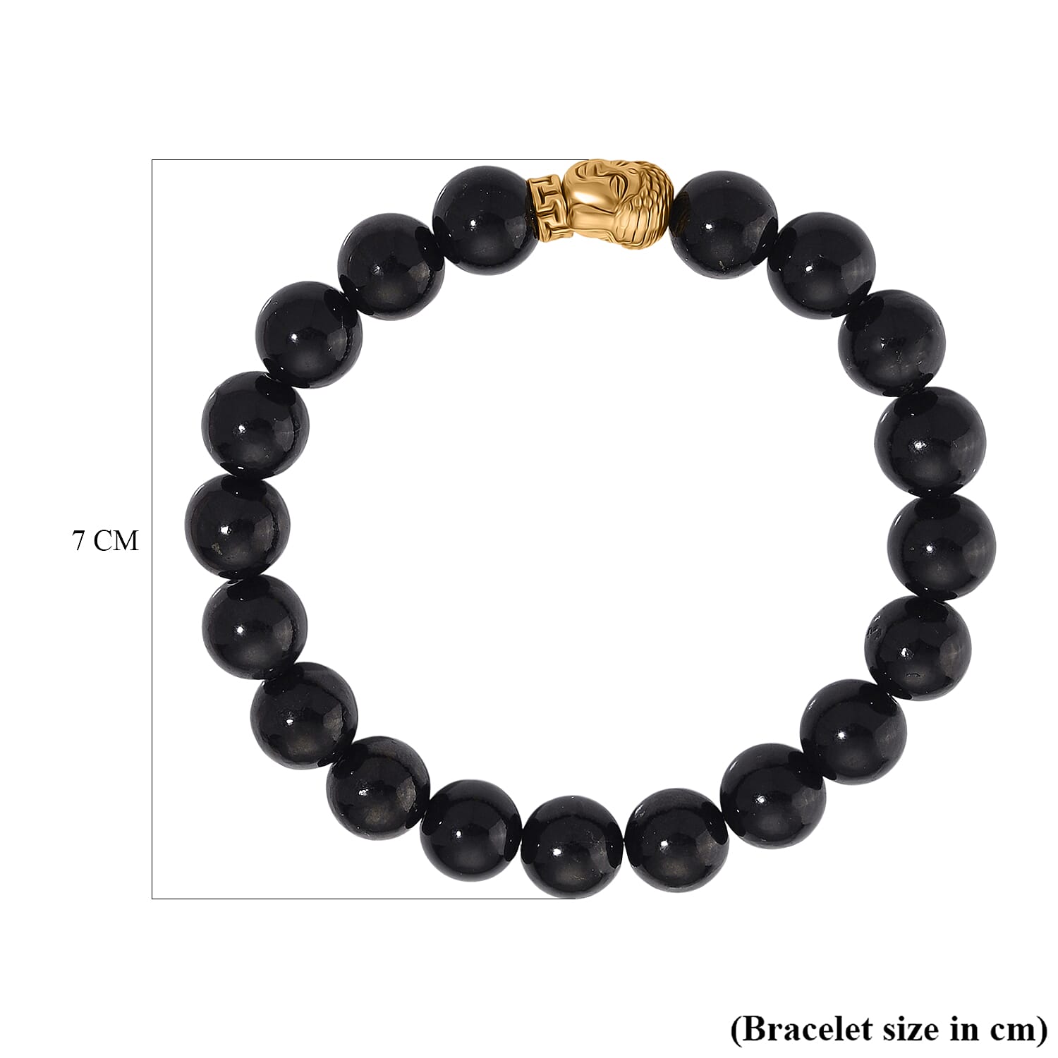 Natural Shungite Buddha Charm Bracelet (Stretchable) with Oxidisation in Yellow Gold Plating 130.00 Ct.