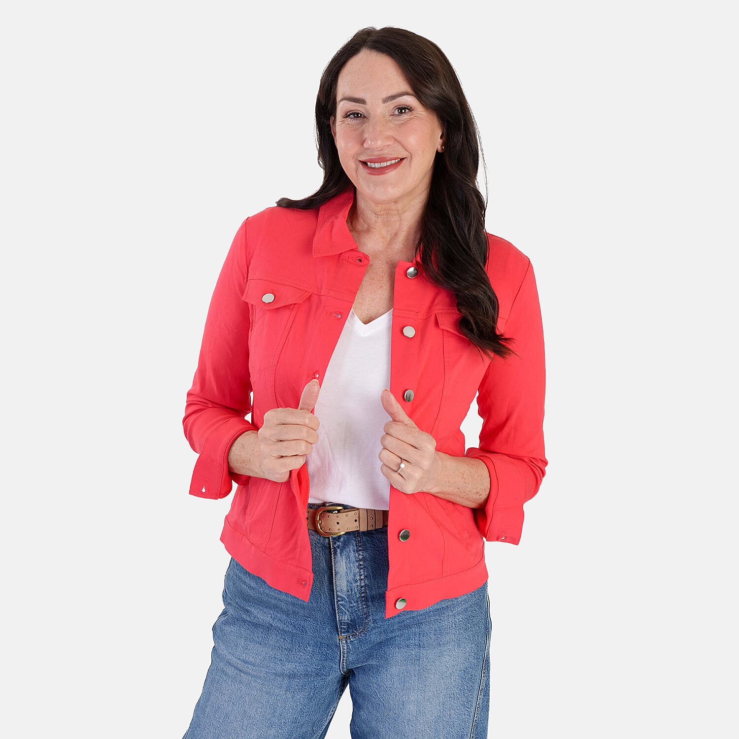 Classic-Bengaline-Jean-Style-Stretch-Jacket-Size-10-Hibiscus-Red