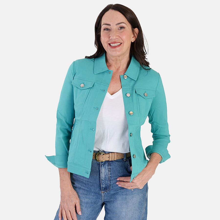 Classic Bengaline Jean Style Stretch Jacket (Size 16) - Lagoon Green
