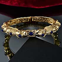 Designer Inspired - Lapis Lazuli Bangle (Size - 7.5) in Yellow Gold Plated 7.33 Ct